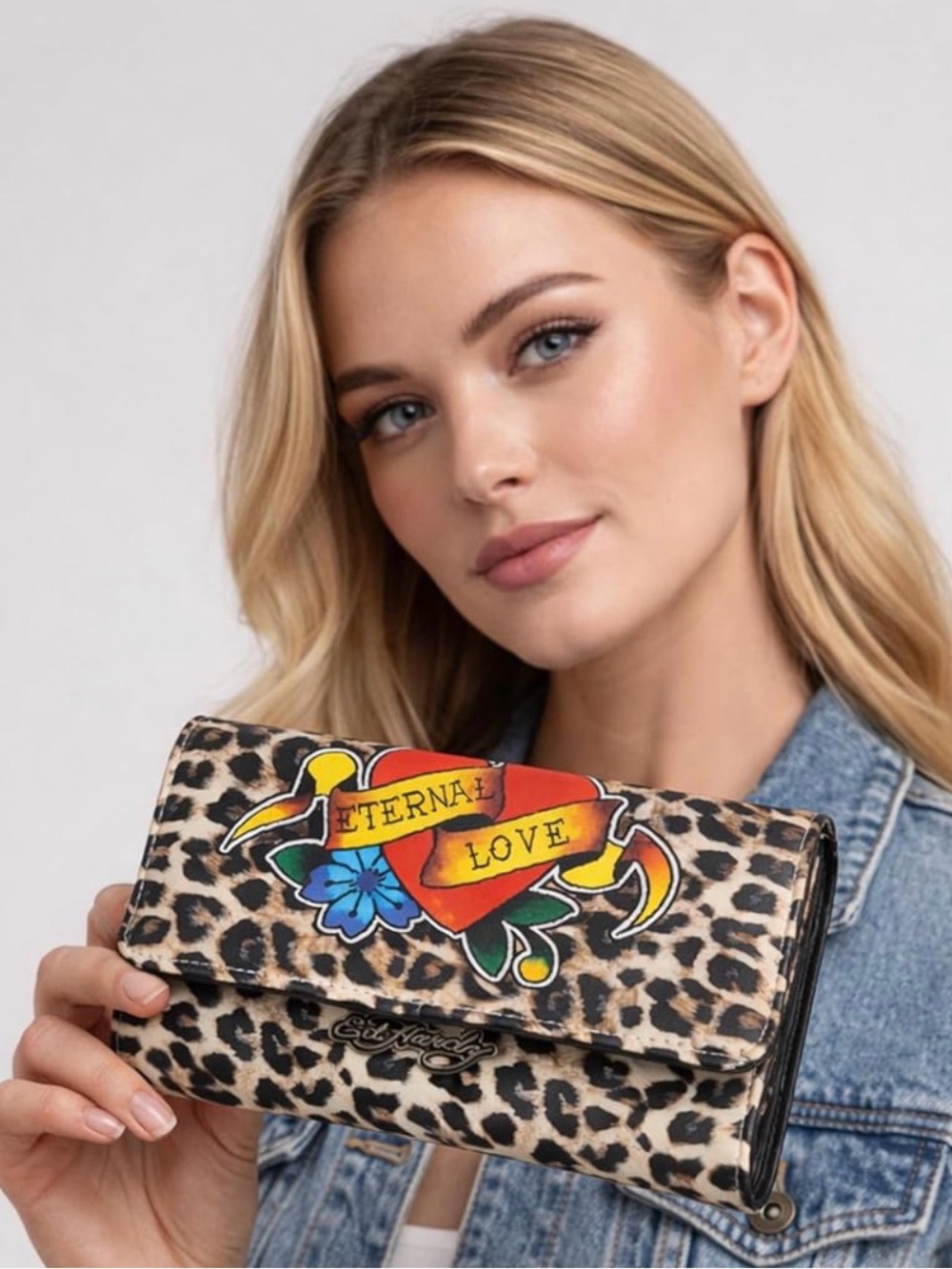 ED HARDY Eternal Love Leopard Print Clutch Wallet Y2K NWT